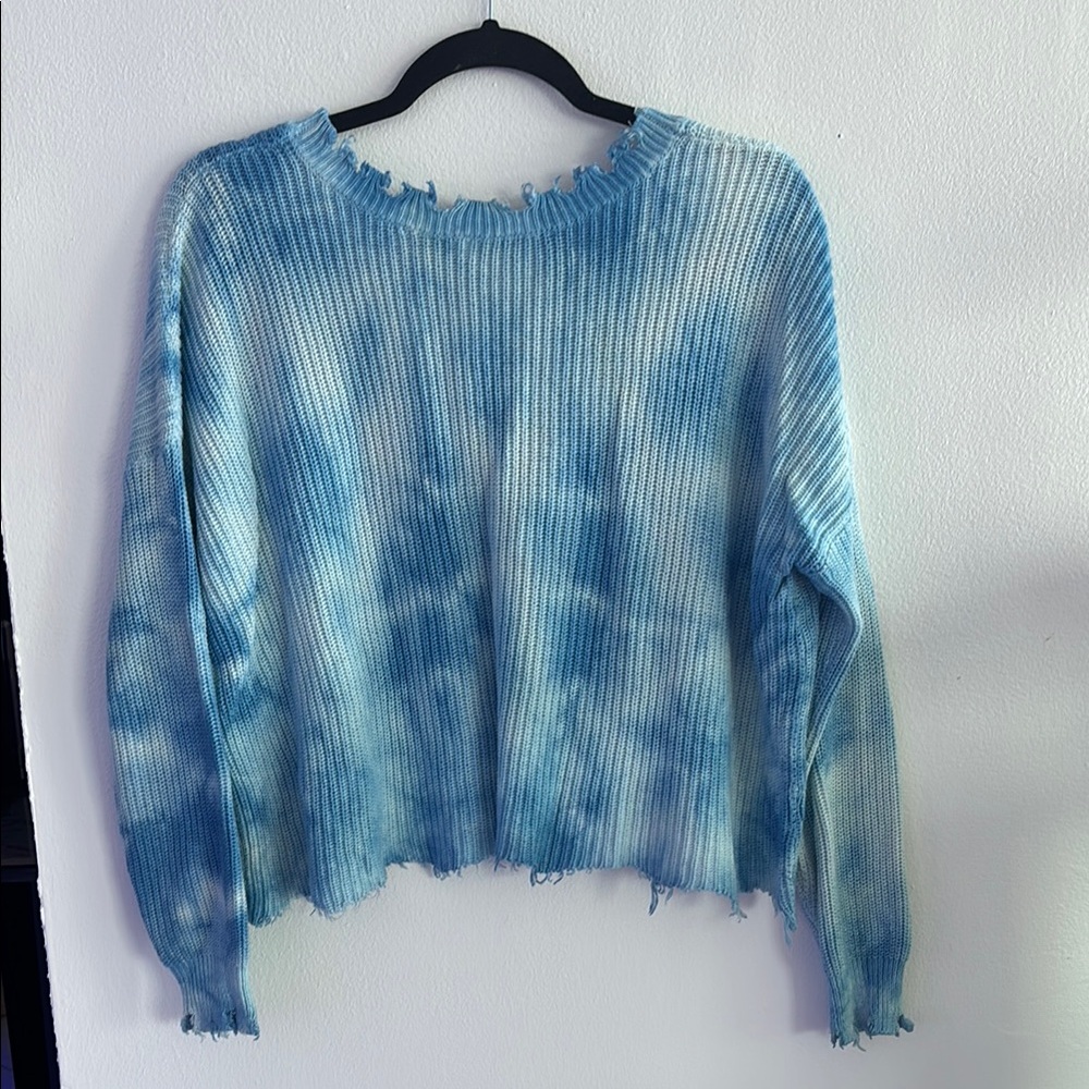 Fate Light Blue Distressed Knit Sweater
